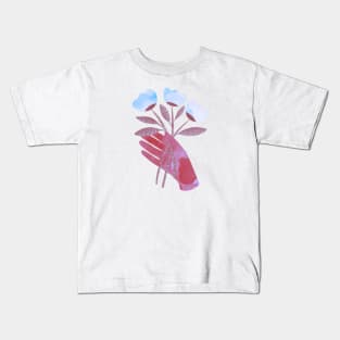 Red hand with blue flowers for you Kids T-Shirt